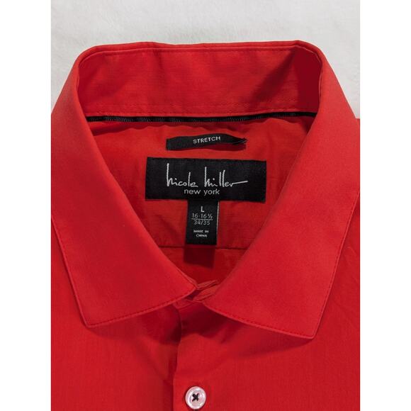 Nicole Miller NY Large 16-16 1/5 34/35 Stretch Red Dress Shirt w/Pearl Buttons - Picture 2 of 13
